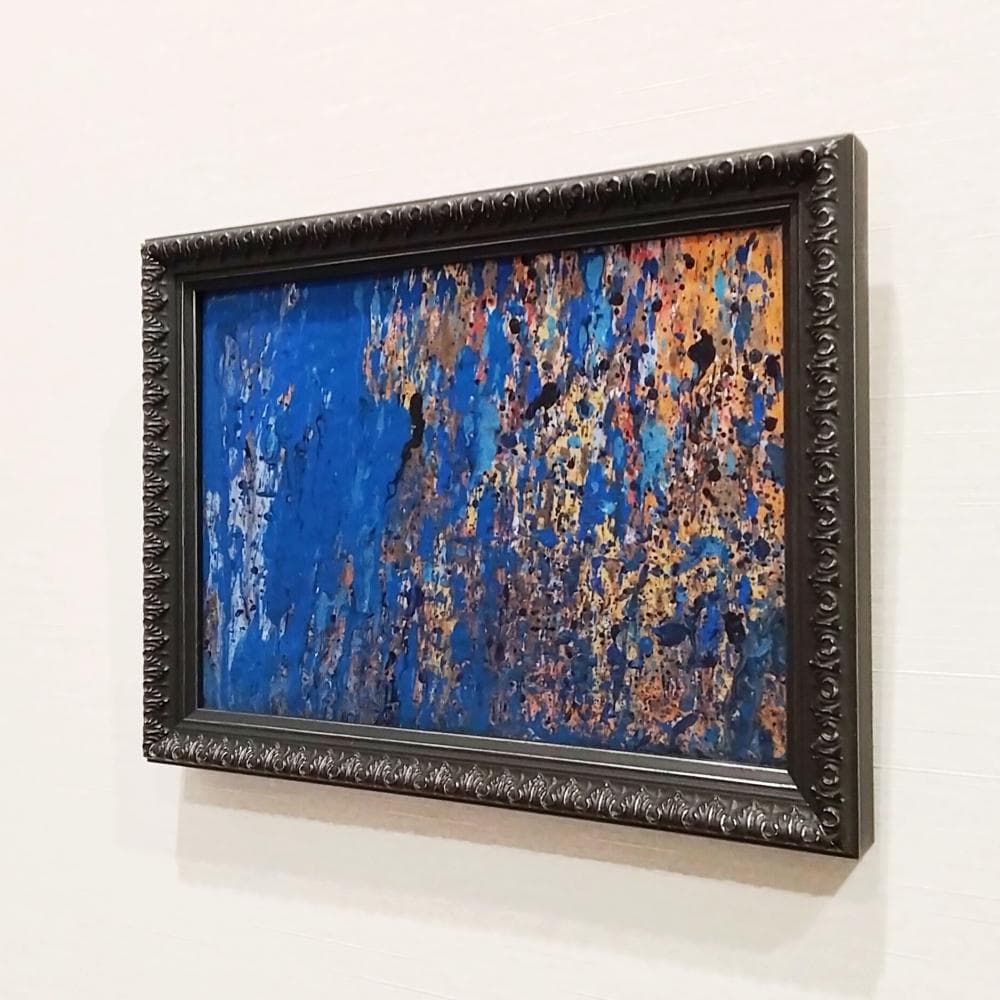 内野隆文　雨　絵画　抽象画　段ボールにアクリル　現代アート　額縁　真作