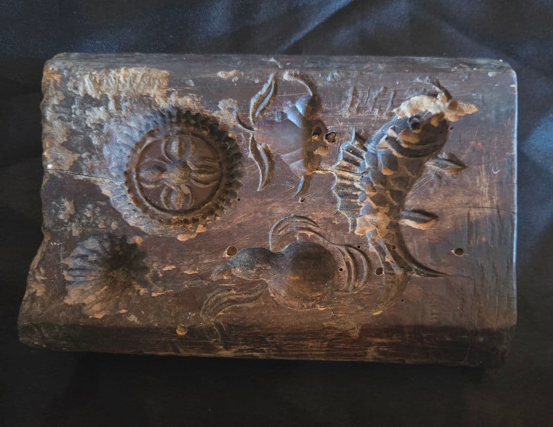 中国骨董品　　手彫り　 月餅　クッキー　木製型　木版