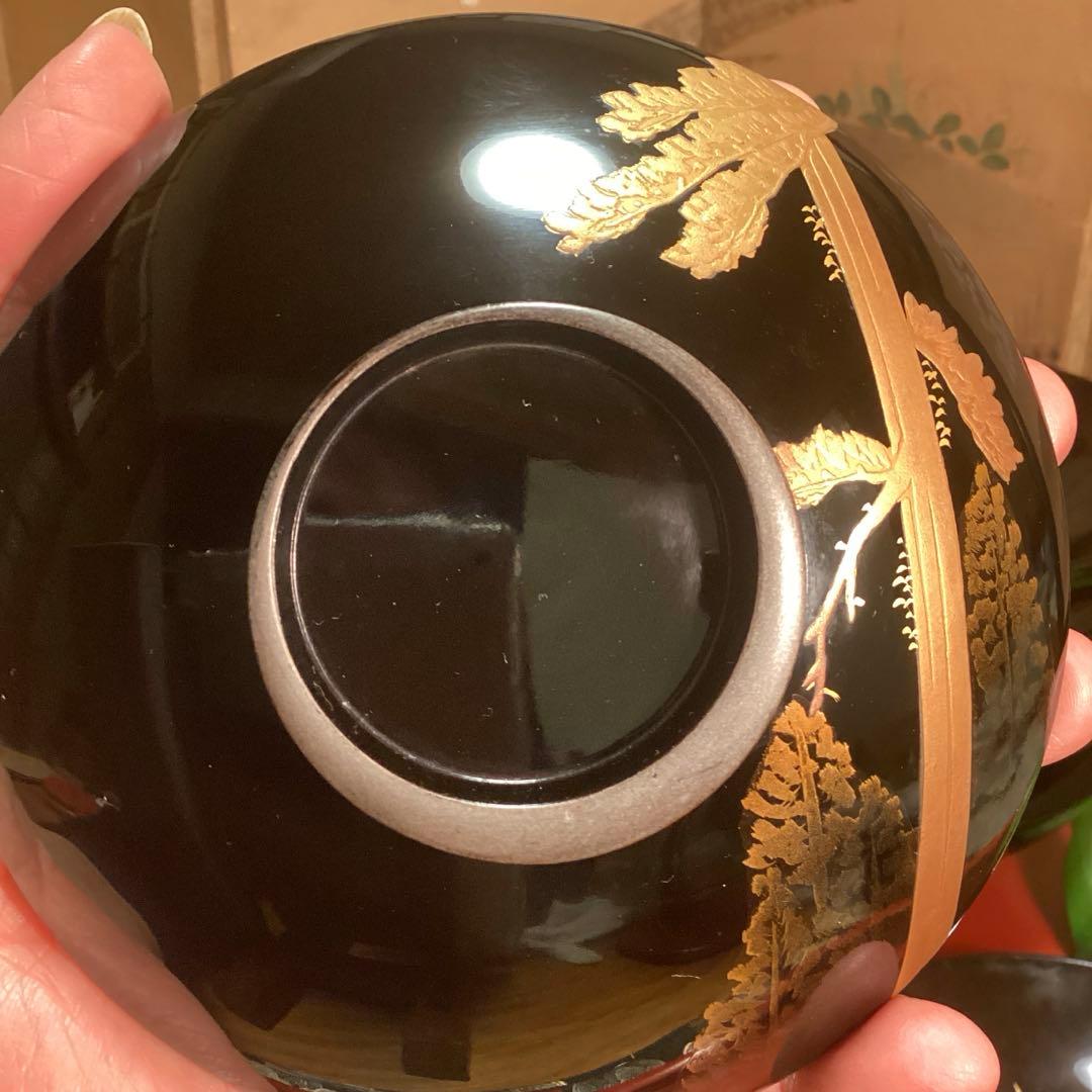 A915 木製輪島塗　黒塗　月に時鳥（ホトトギス）蒔絵　5客