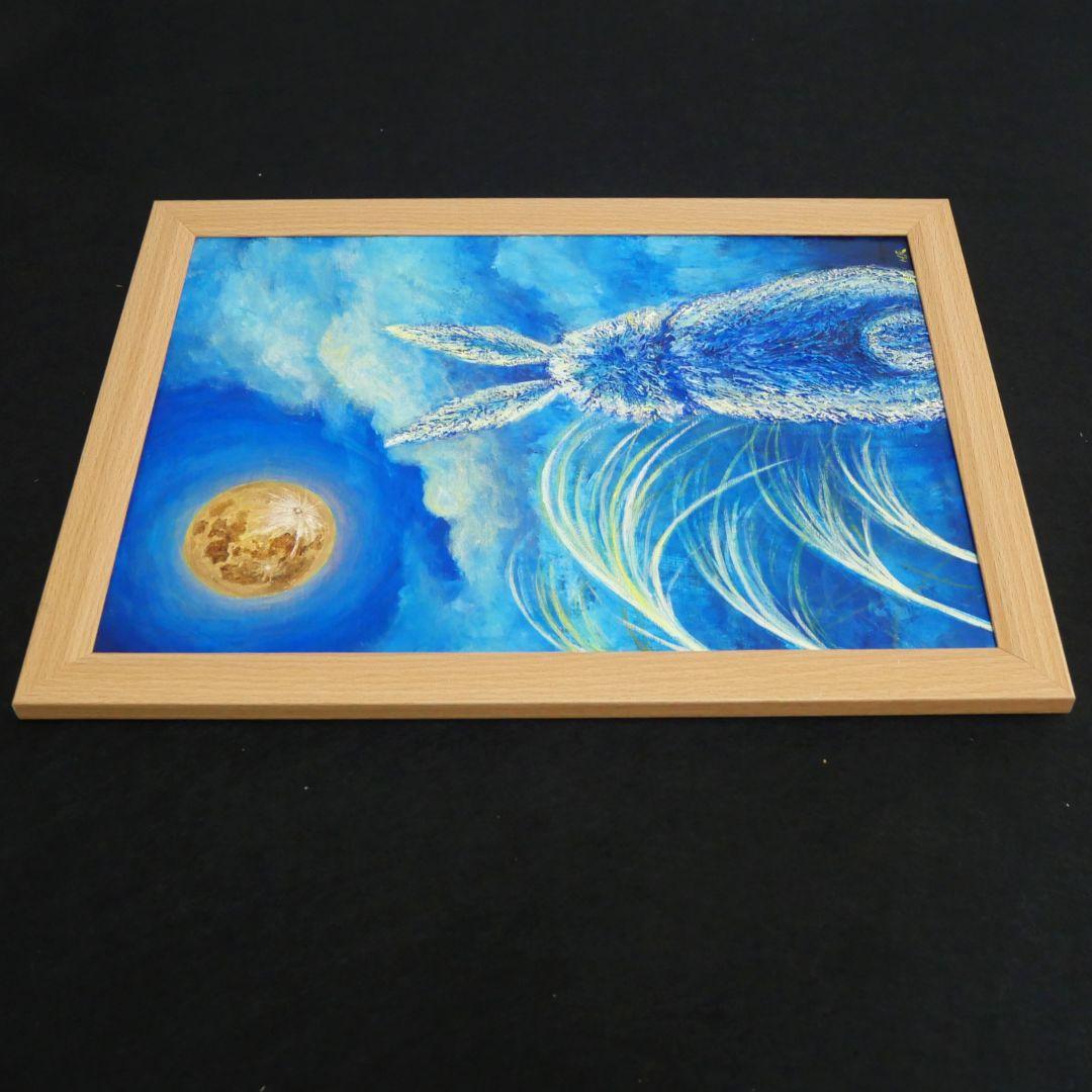油絵 油彩 油彩画 絵 絵画【お月見うさぎ】