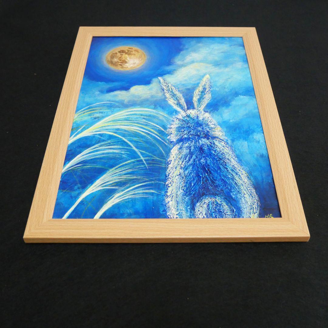 油絵 油彩 油彩画 絵 絵画【お月見うさぎ】