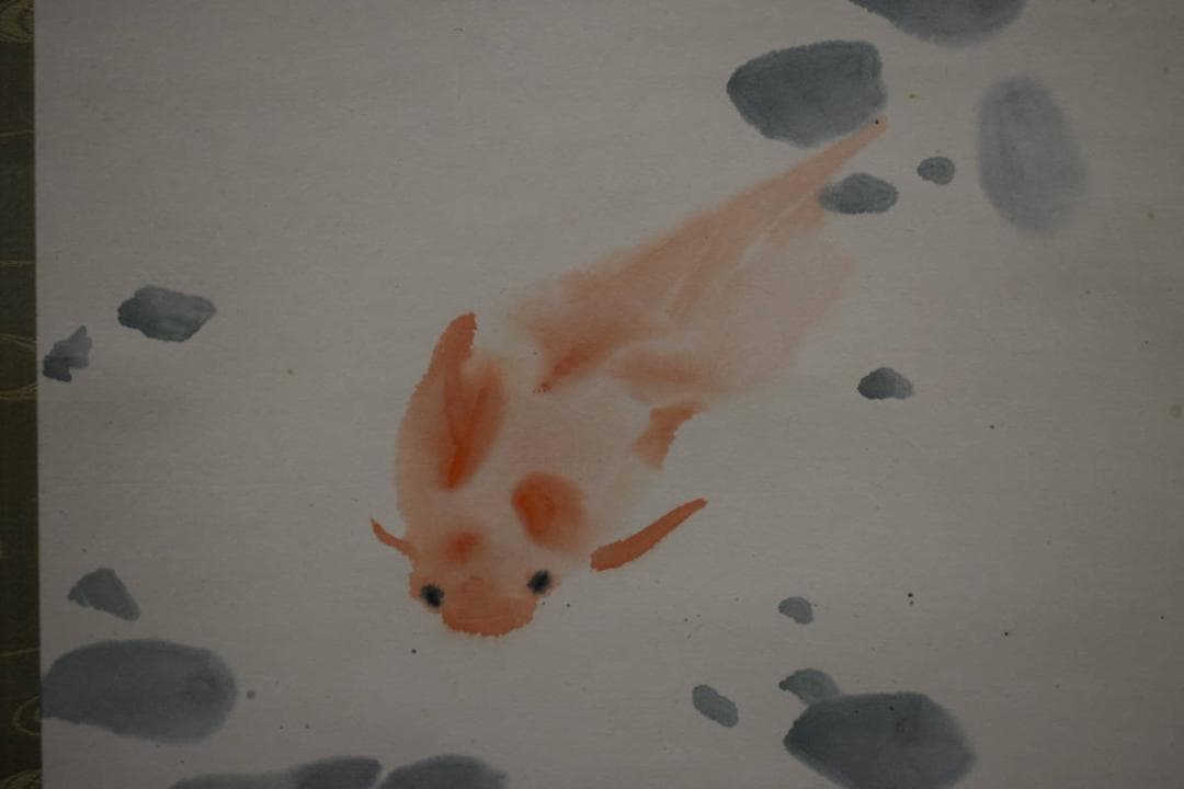 真作/下村為山/金魚図/絹表装/桐共箱付/布袋屋掛軸HG-102