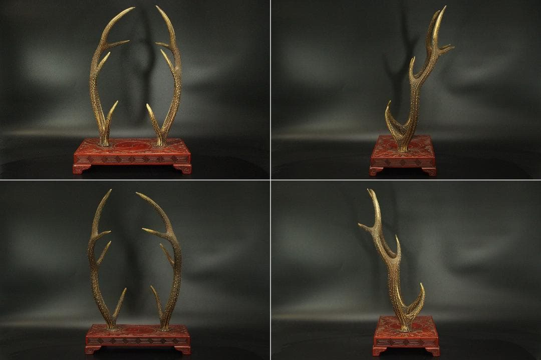 武具甲冑 讃岐 堆朱 刻 雲蝙蝠 鹿角 吉祥 刀掛(LC328)