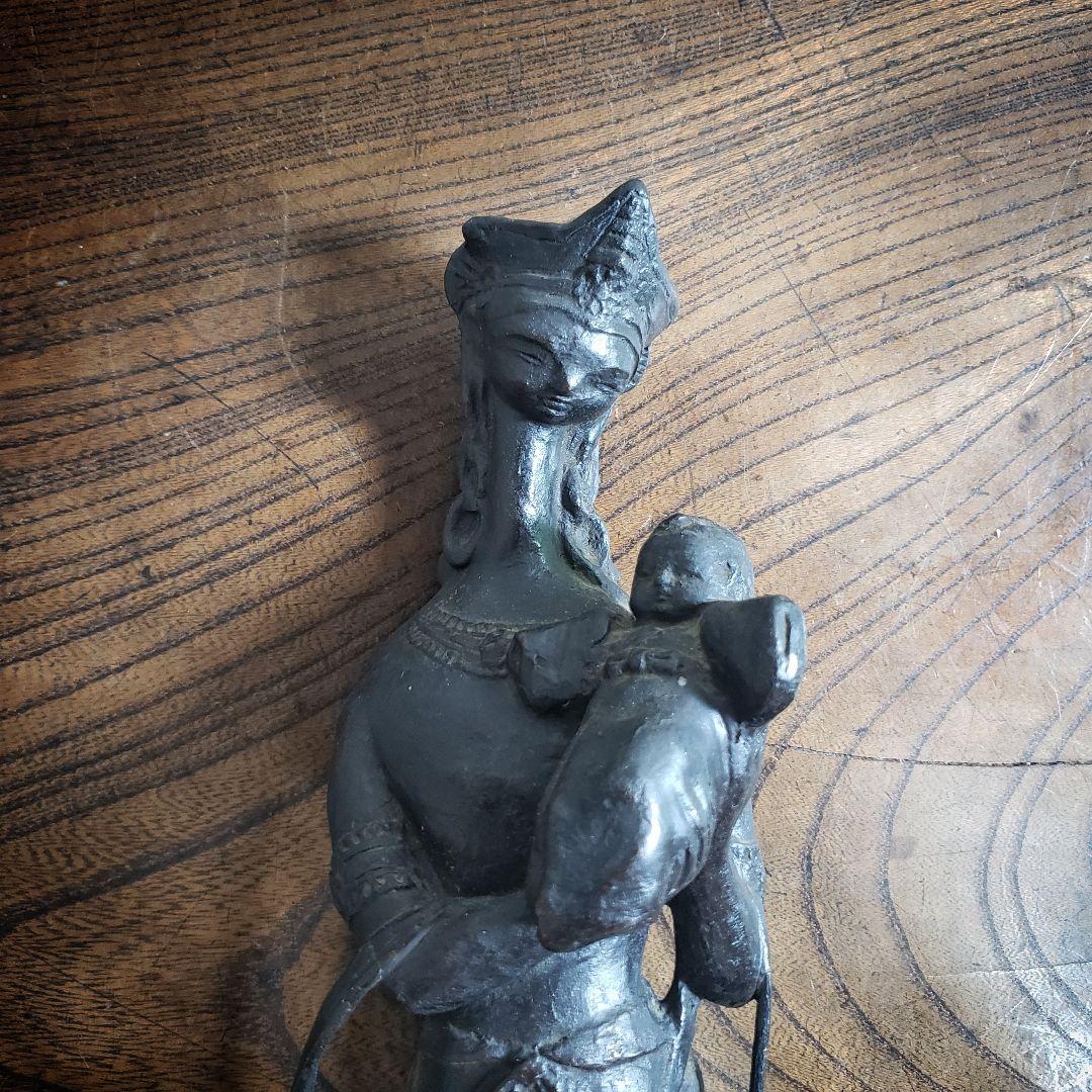 観音様　慈母観音菩薩　マリア観音　仏像　真鍮　ブロンズ像　彫刻家　作家物　銘　修