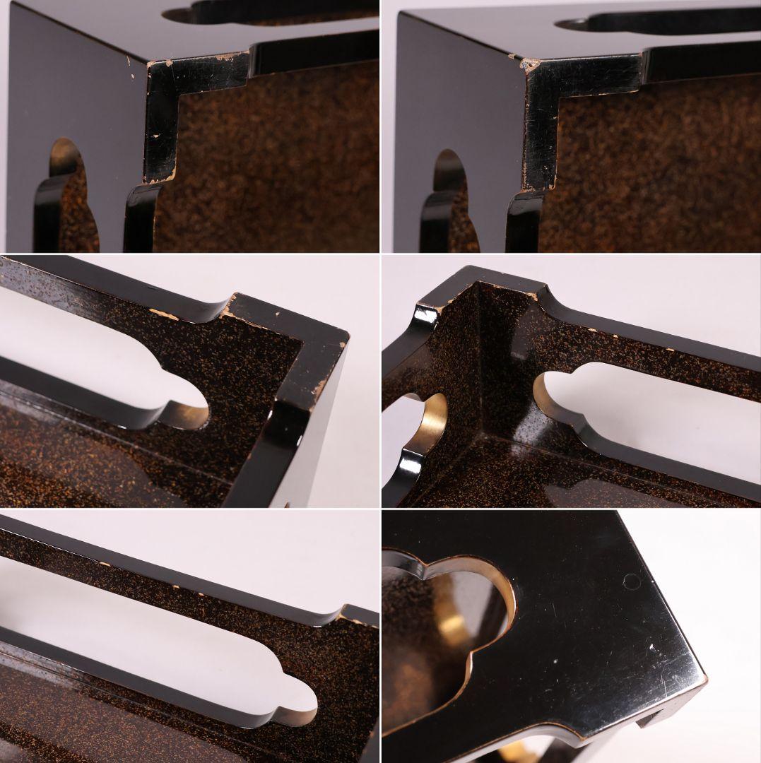 【MB209】時代物 市松に宝尽 松竹梅 金蒔絵 五段重箱 台付 天然木 漆塗