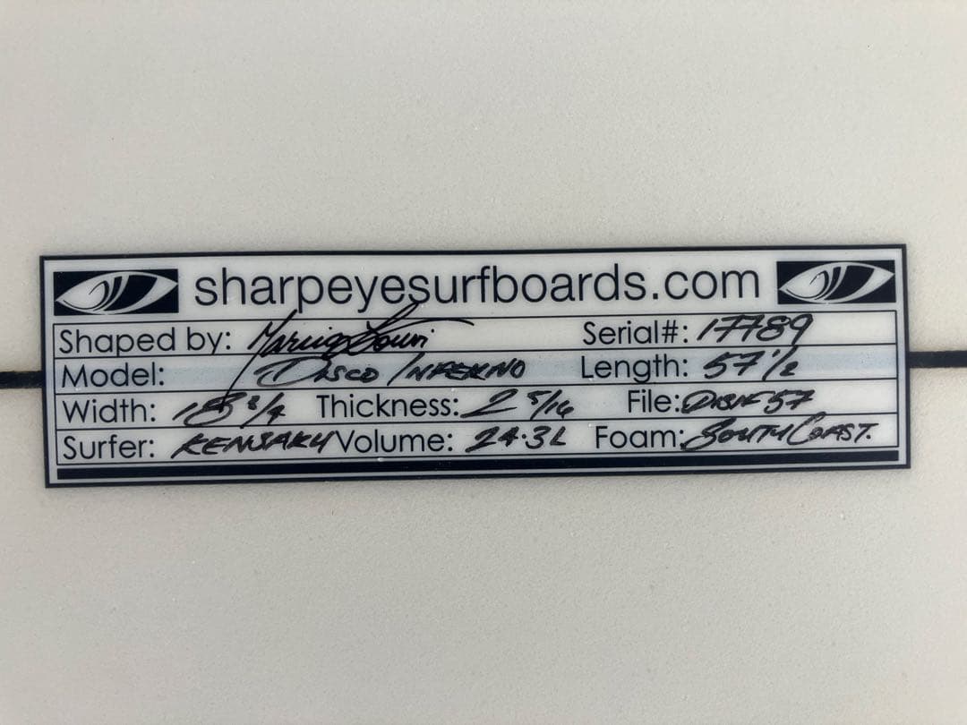 シャープアイ　ディスフェルノ　5'7\" 1/2 24.3ℓ