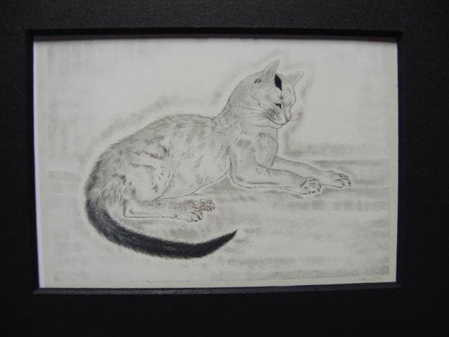 藤田嗣治、「Chat coushe」、希少画集の額装画、人気作品