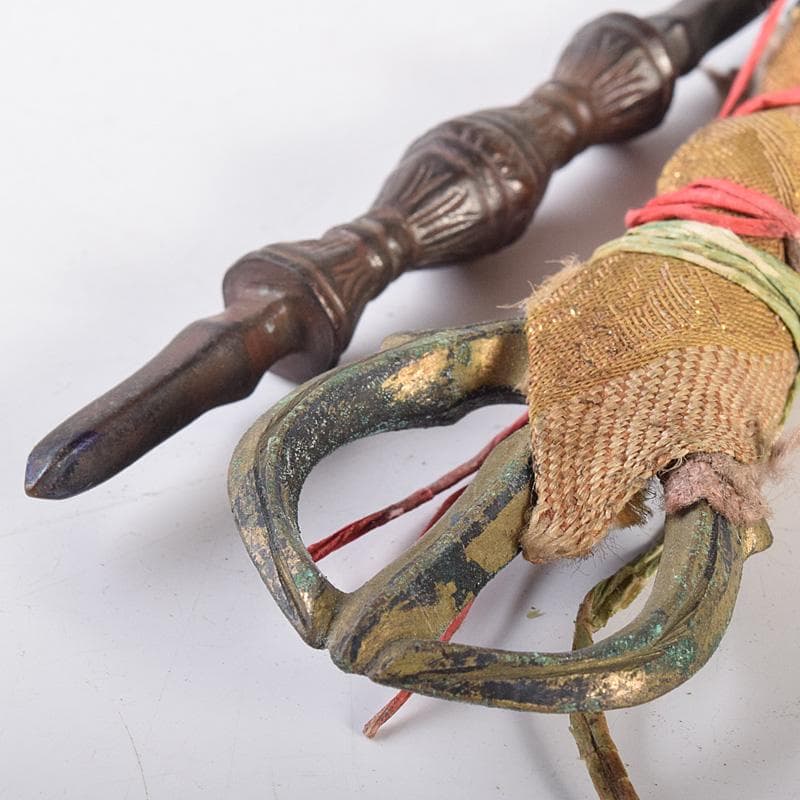 チベット密教法具　古銅　独鈷杵　三鈷杵　五鈷杵　玉石数珠　5点　G　R7765