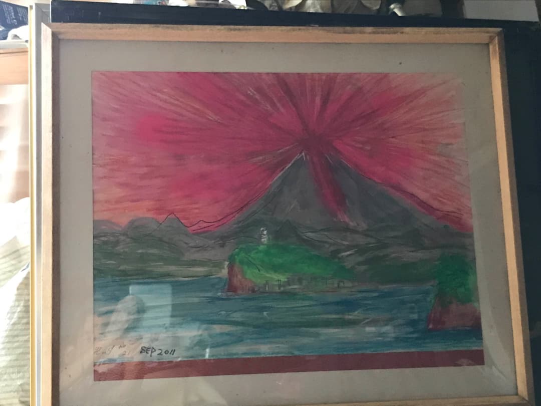 空飛ぶ前衛抽象画家、糸川裕志の水彩画、富士山曼荼羅の初期の作品、２点セット