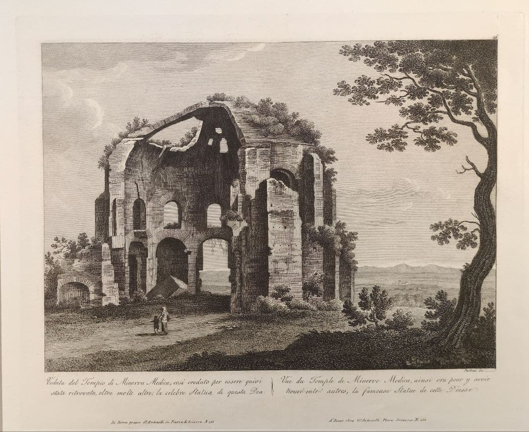 19世紀 ローマ建築 ミネルウァ神殿 アンティーク版画