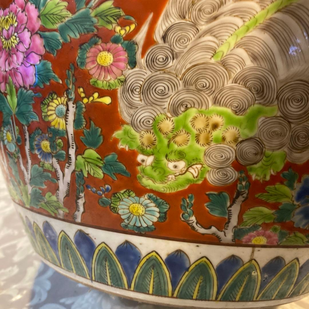 色絵唐獅子牡丹火鉢31cm37cm