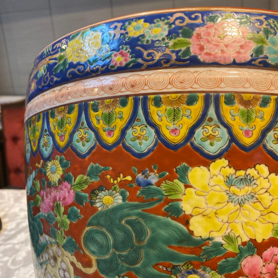 色絵唐獅子牡丹火鉢31cm37cm