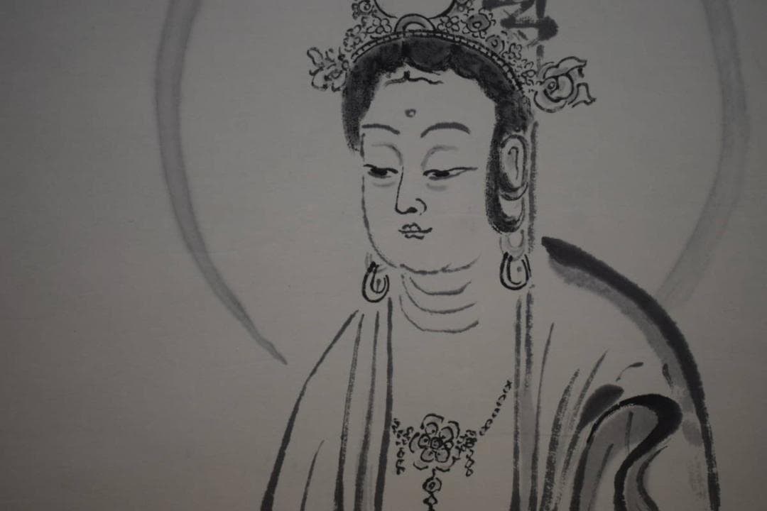 真作/高橋重友/観世音菩薩/観音画賛/桐共箱付/布袋屋掛軸HI-971