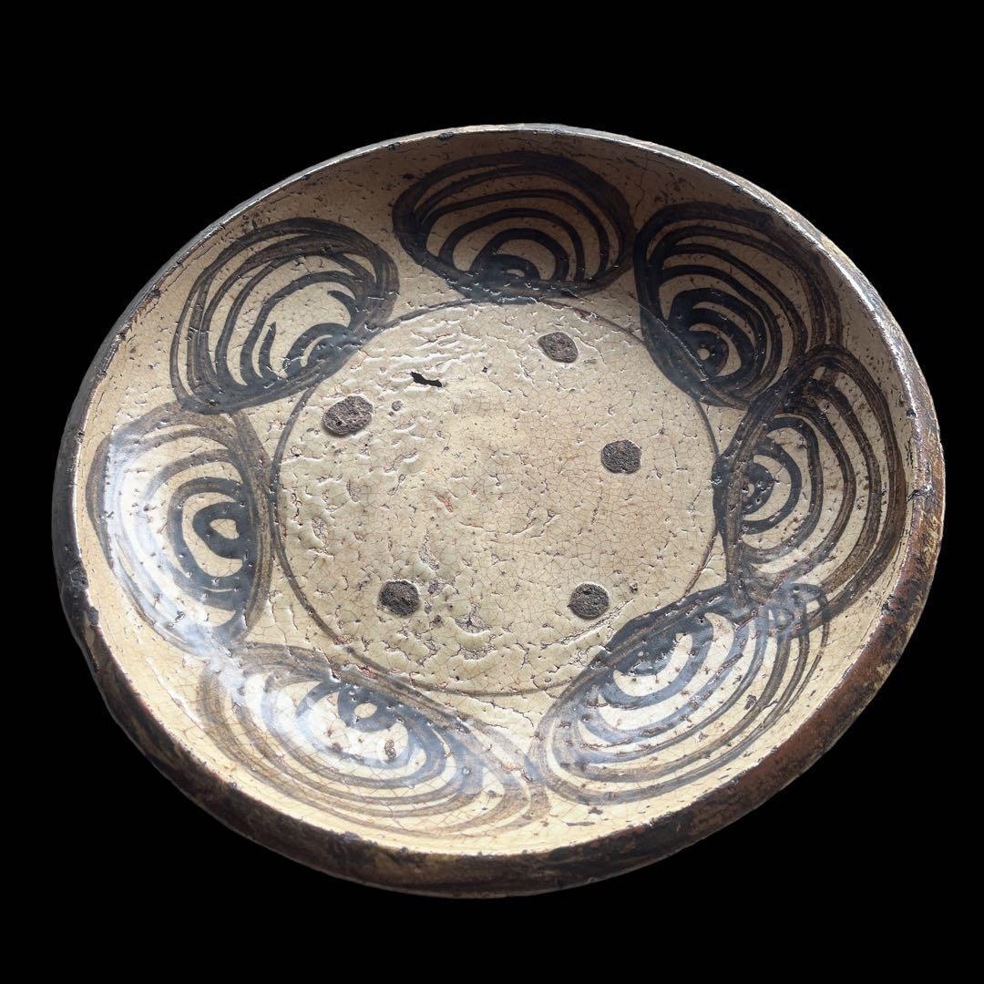 馬の目皿 石皿 古瀬戸 幕末 皿 古丹波 馬の目皿 鉄絵 白化粧 渦巻文 大皿