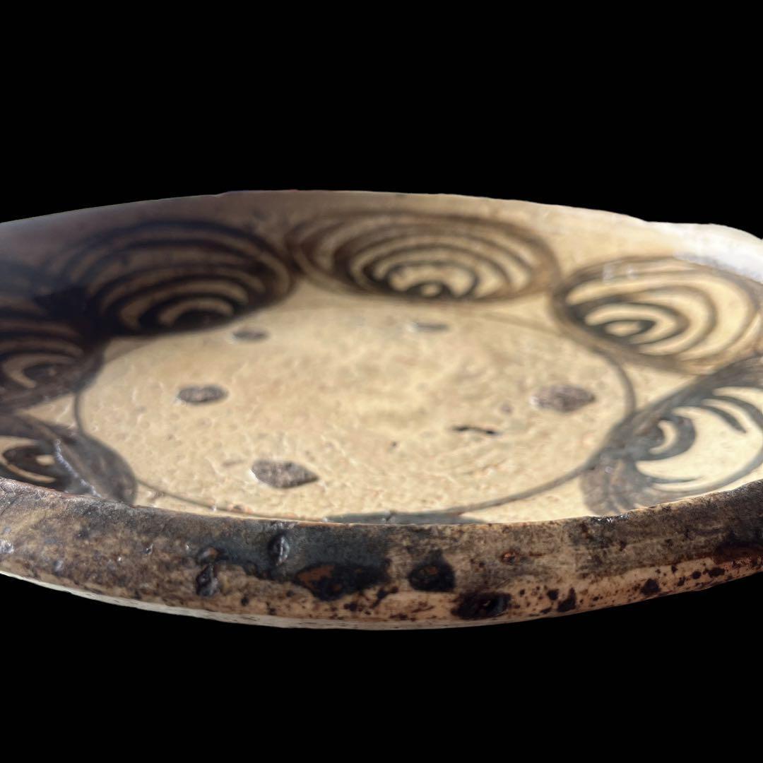馬の目皿 石皿 古瀬戸 幕末 皿 古丹波 馬の目皿 鉄絵 白化粧 渦巻文 大皿