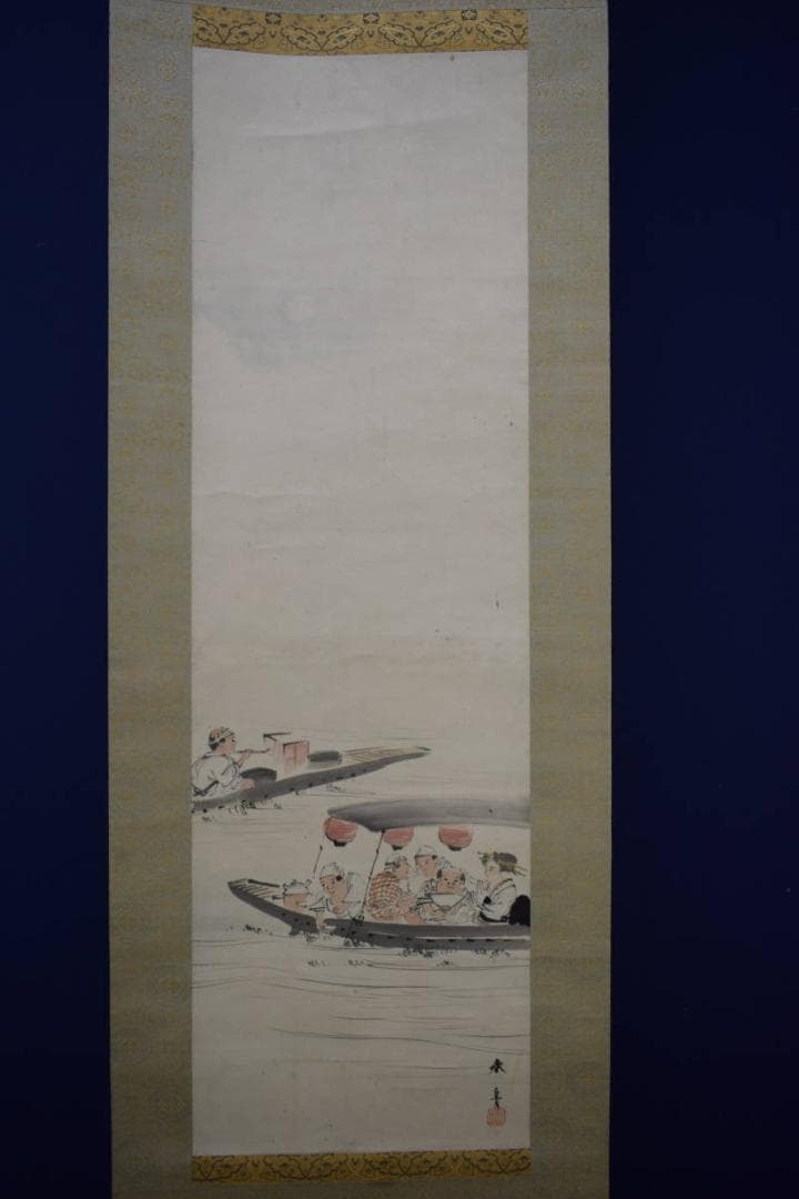 真作/大原呑舟/屋形船図/布袋屋掛軸HH-705