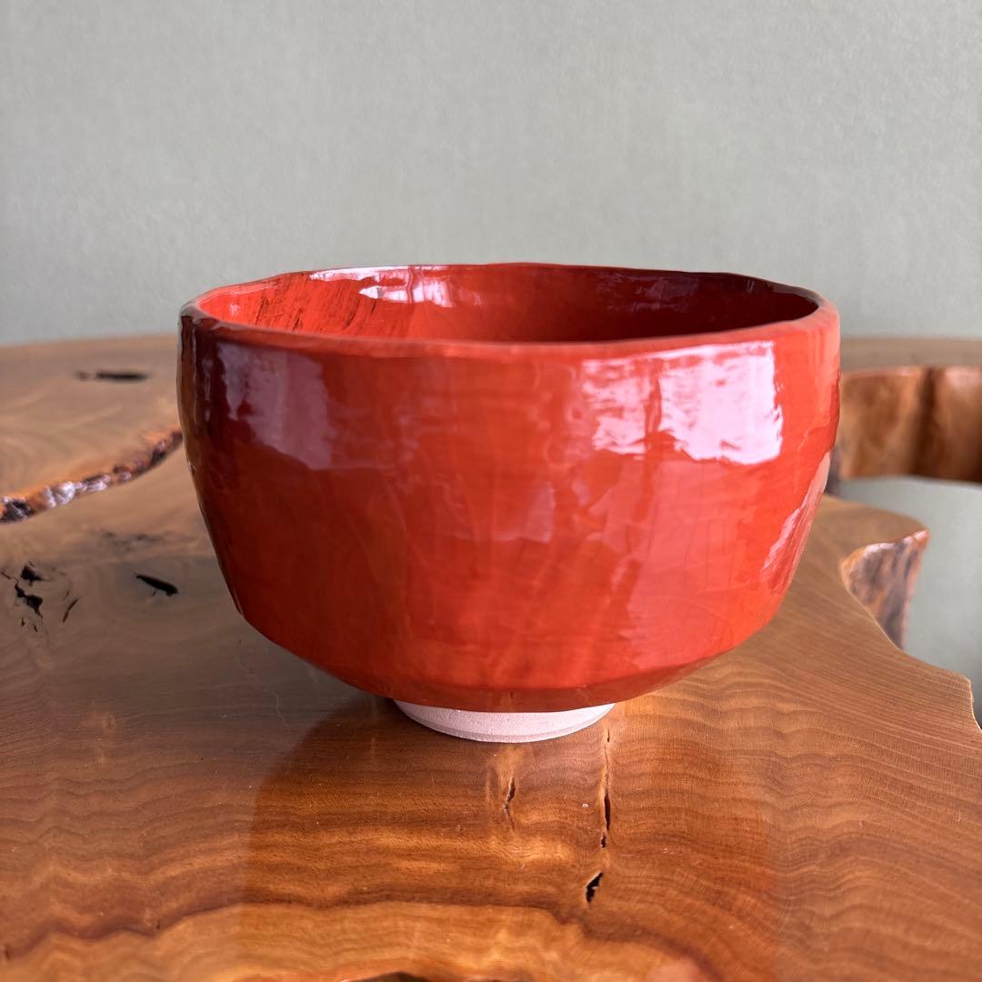 手塚祥堂作 赤茶碗 祥堂窯 抹茶碗 茶道具 共箱（434Da）