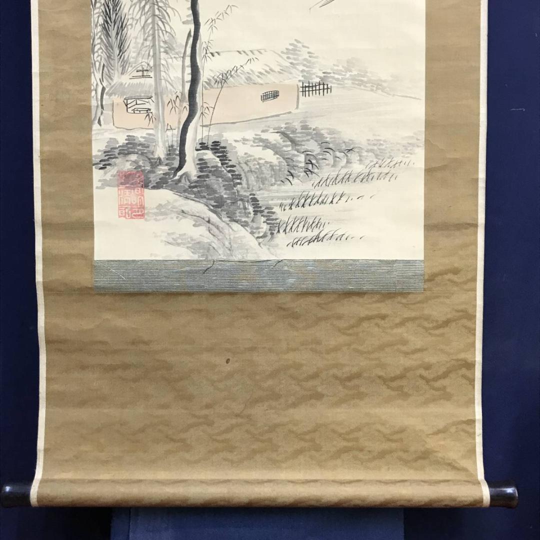 【真作】田能村直入/山水漁舟画賛/山水図/掛軸/名家伝来/AD-125