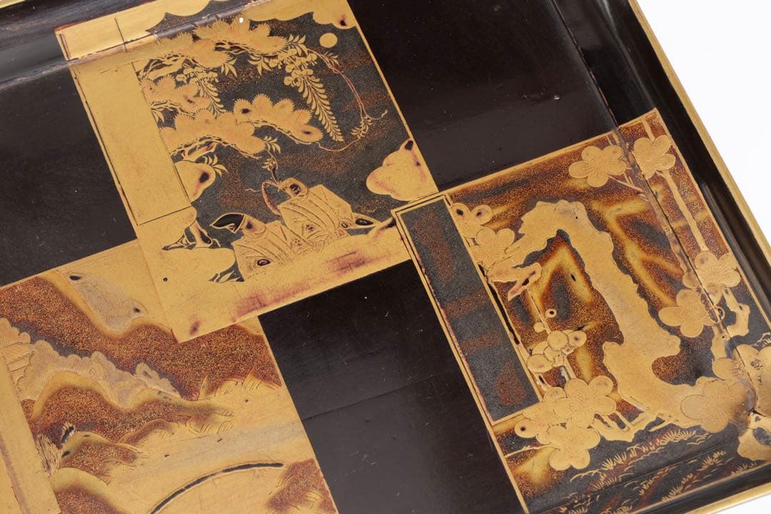 漆塗金蒔絵 野弁当 野点 花見重 重箱 錫製徳利 台付 骨董 古美術漆器　漆