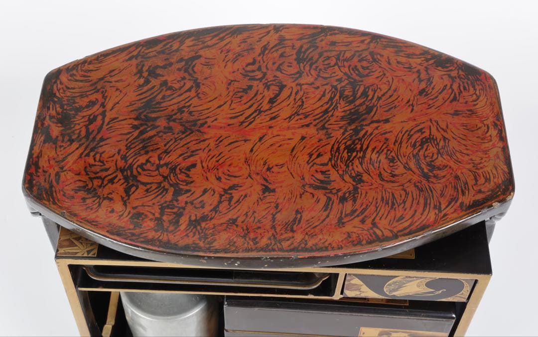 漆塗金蒔絵 野弁当 野点 花見重 重箱 錫製徳利 台付 骨董 古美術漆器　漆