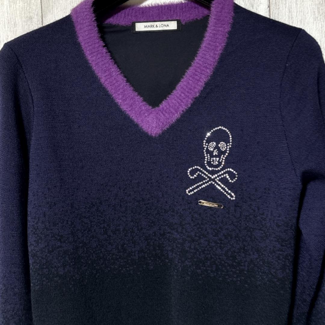 マークアンドロナ Vネック ニット MARK & LONA スカル 素材切替