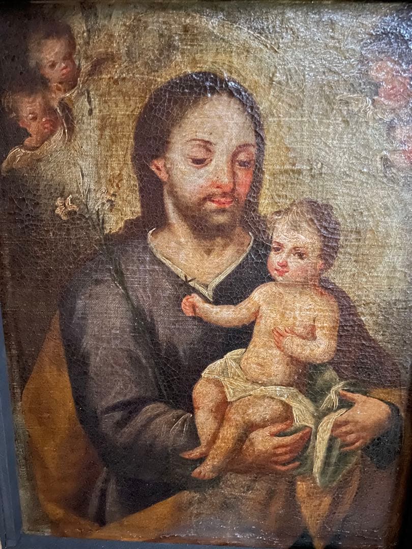 【中世 17-18世紀】 キリスト教 宗教画 聖母マリア 聖書 油彩 イコン