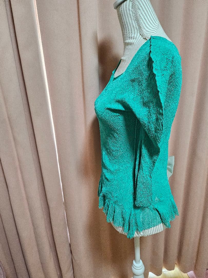 【美品】ノーソーイングニット 社交ダンス Mサイズ（グリーン）リボンデザイン