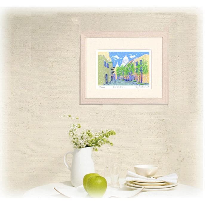 シルクスクリーン版画 「モンマルトル」吉岡浩太郎　12/500　白い額付き