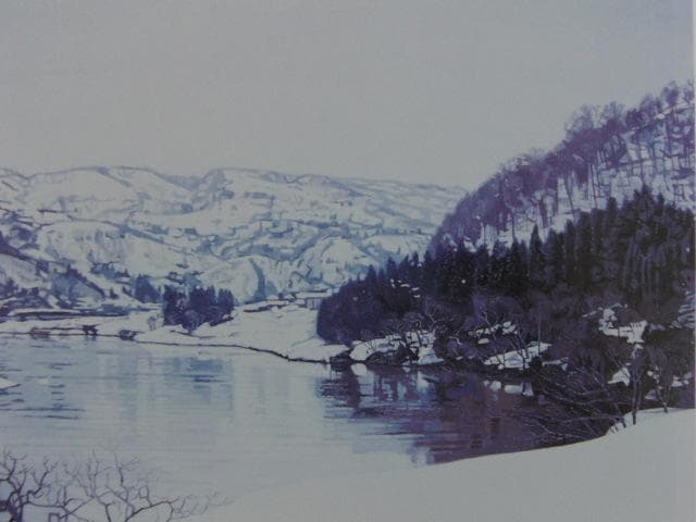 若井良一、【浅春千曲川】、希少な限定額装用画集画、新品高級額 額装付