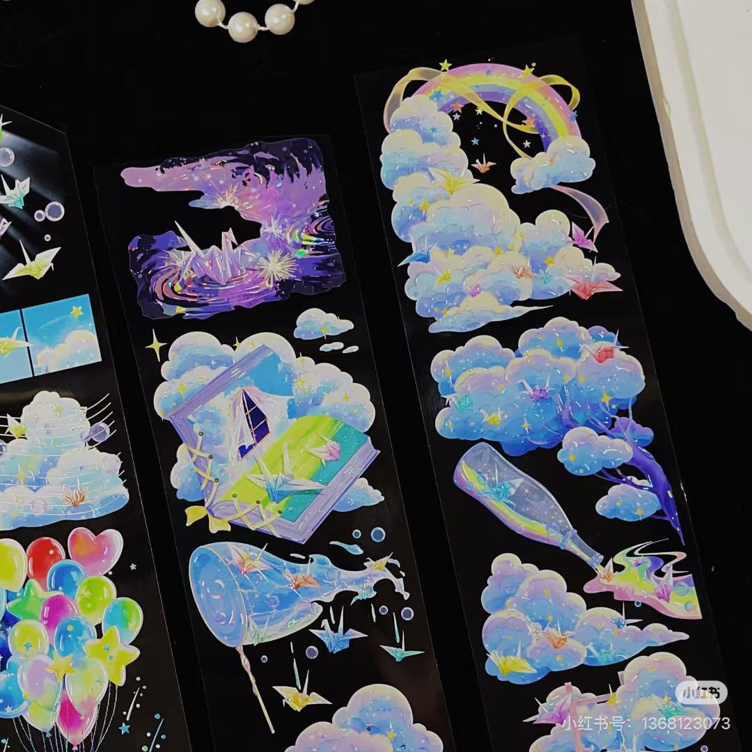 【8901】海外　マステ　3/5/巻　貝殻光マスキングテープ　虹　空　折り鶴