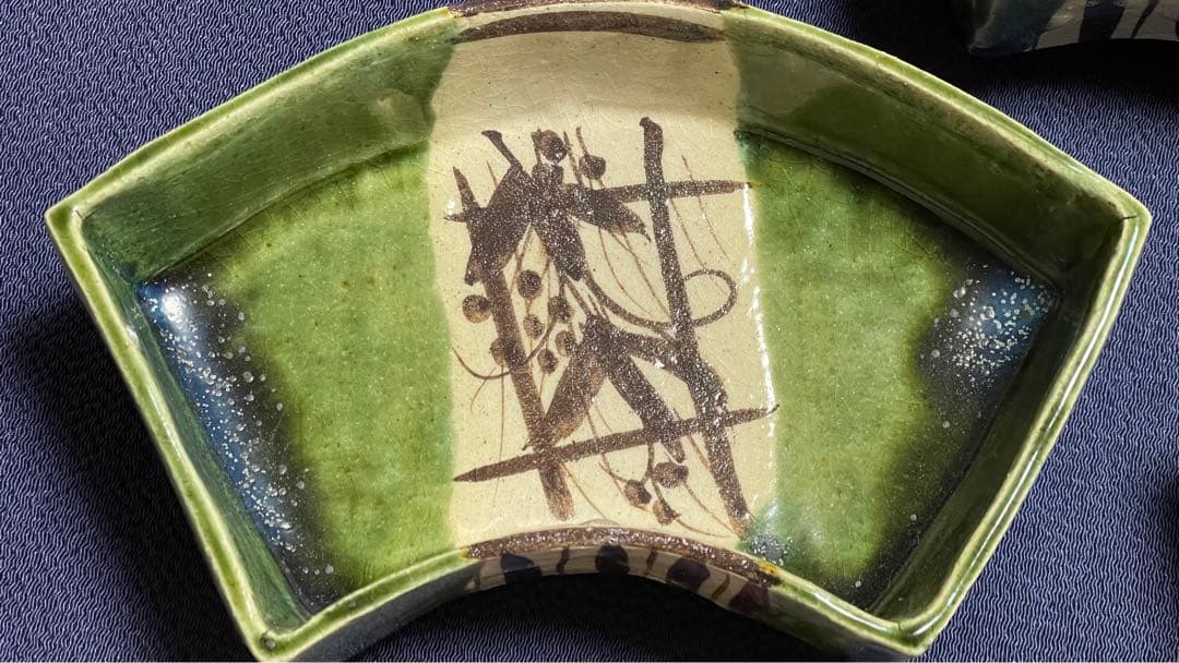 織部 扇面 向付 ５客 瀧口喜兵爾 作 箱無し 未使用