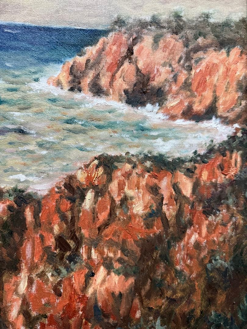 ロスアンゼルスにて　海の風景 三輪作 油彩画 P12サイズ板に油彩画　0918