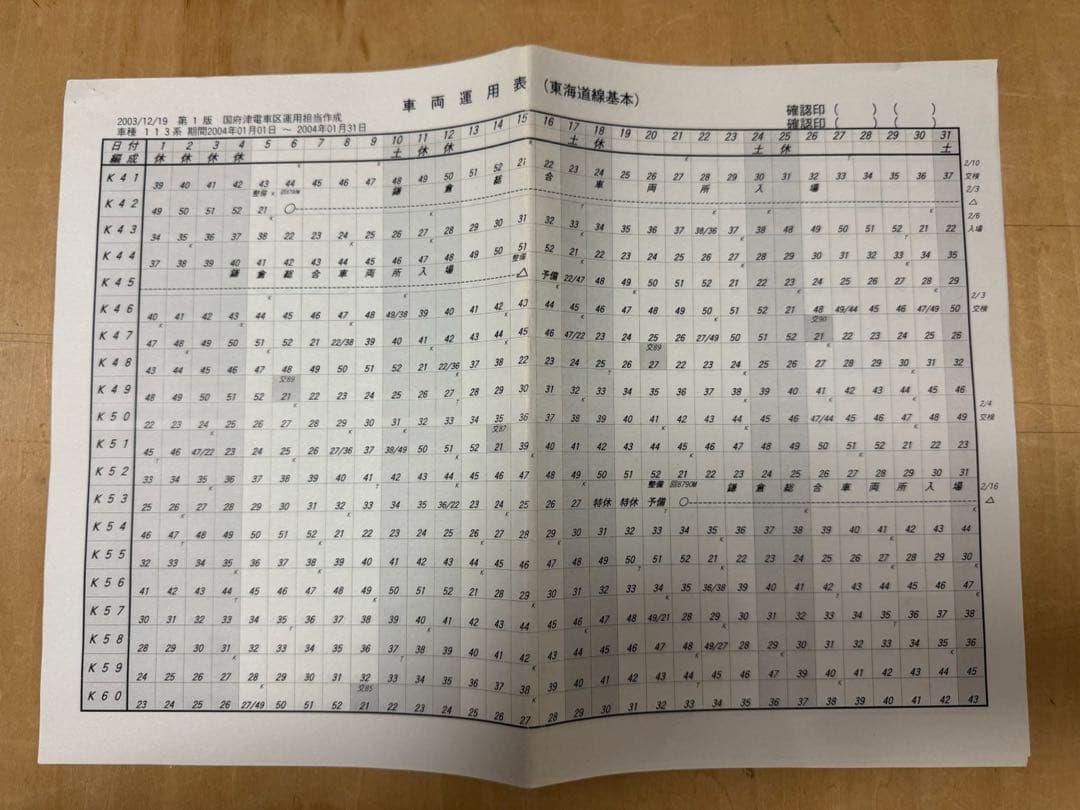 激レア★国府津運転所 113系 編成運用表 4枚組