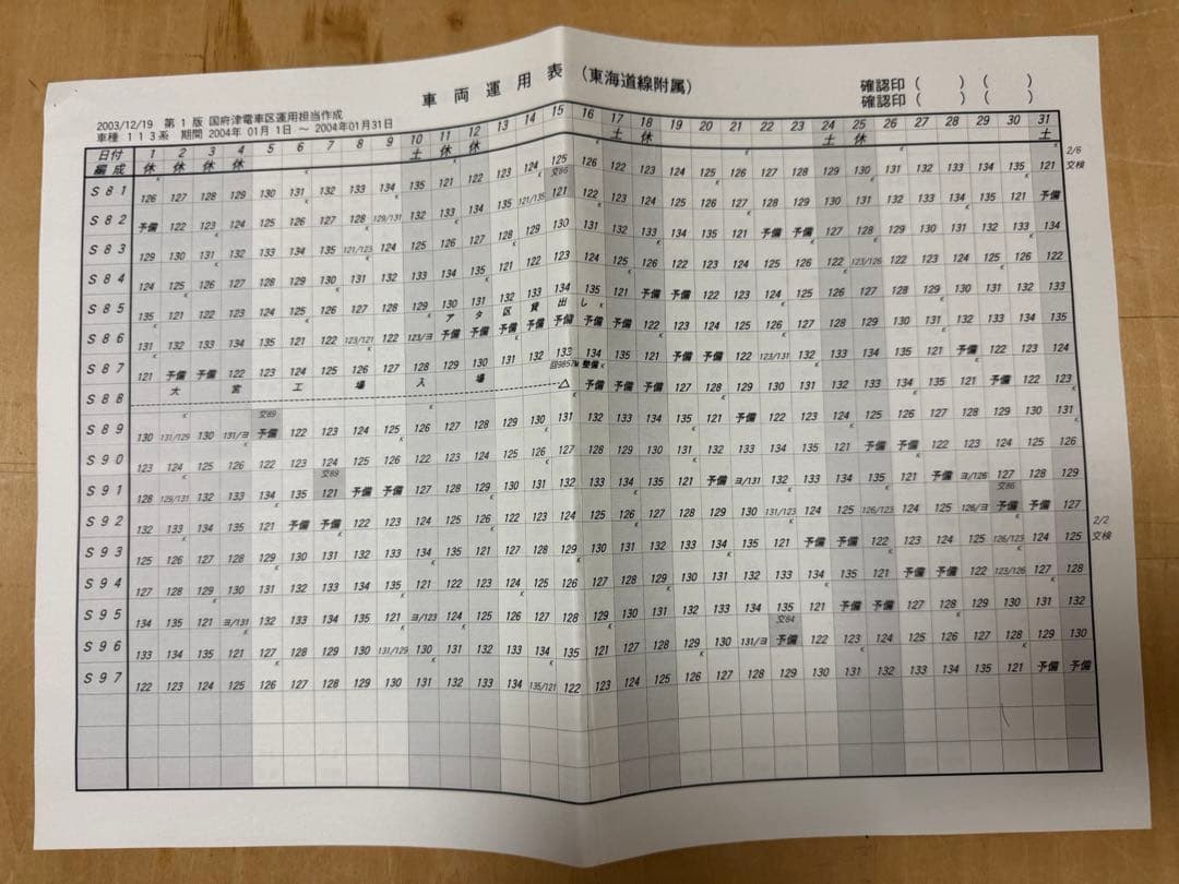 激レア★国府津運転所 113系 編成運用表 4枚組