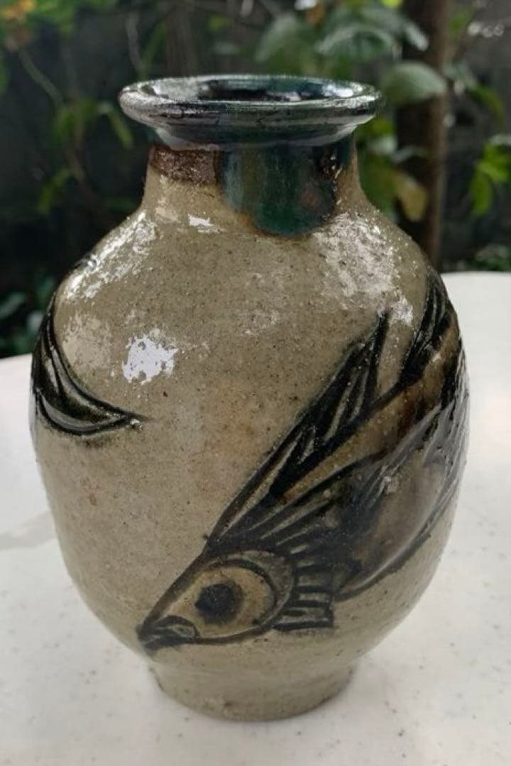 人間国宝　金城次郎　作　双魚紋壺　壺屋時代　壺屋焼　琉球陶器