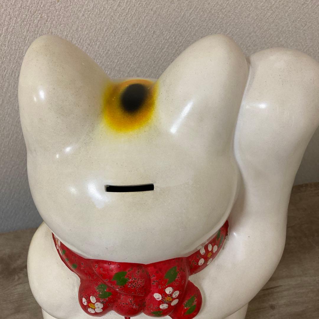 ・特大　古い招き猫　招福置物　貯金箱　千万両縁起物〈検 常滑焼　七福神　薬師窯