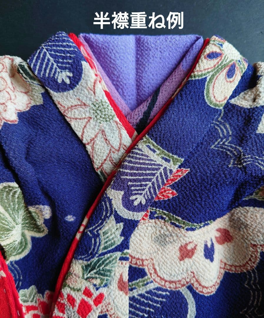 アンティーク　市松人形の着物　大正期の縮緬　袷　比翼付き　袂二枚本仕立て