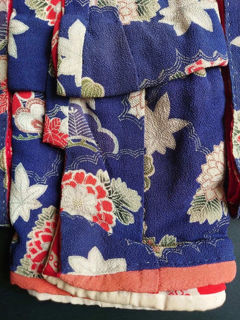 アンティーク　市松人形の着物　大正期の縮緬　袷　比翼付き　袂二枚本仕立て