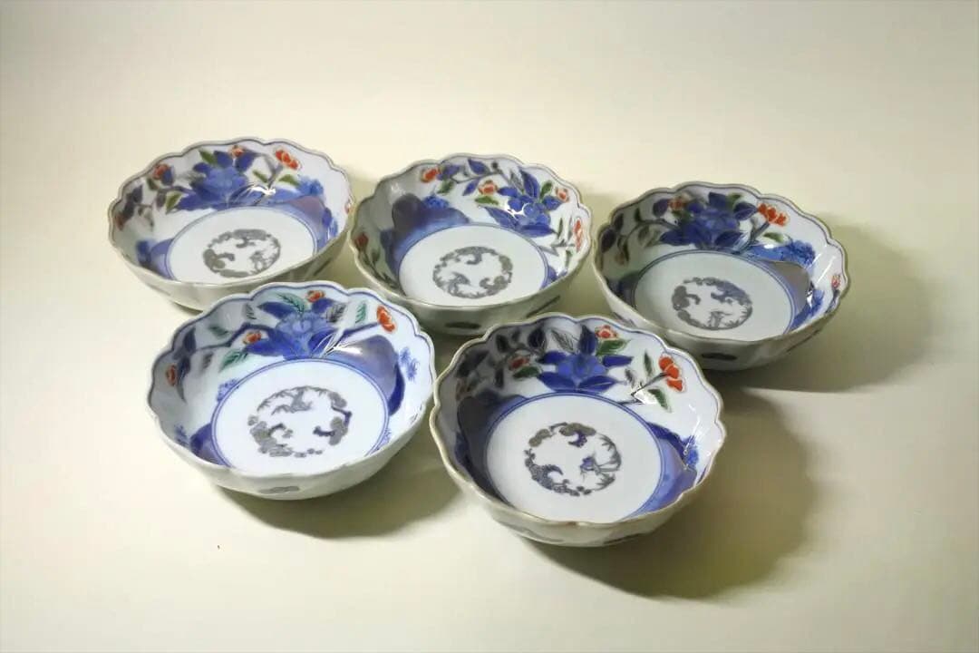 江戸末期　伊万里　色絵　鉢　５客組　骨董品　アンティーク　d