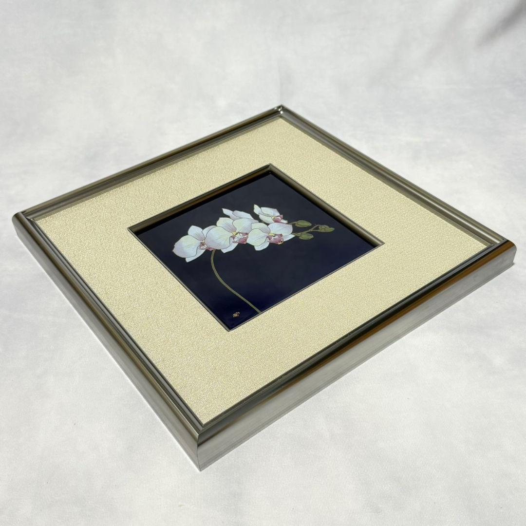 美品 元箱あり☆香蘭社 ルリ胡蝶蘭 陶画 陶額 壁掛け フレーム入り アート