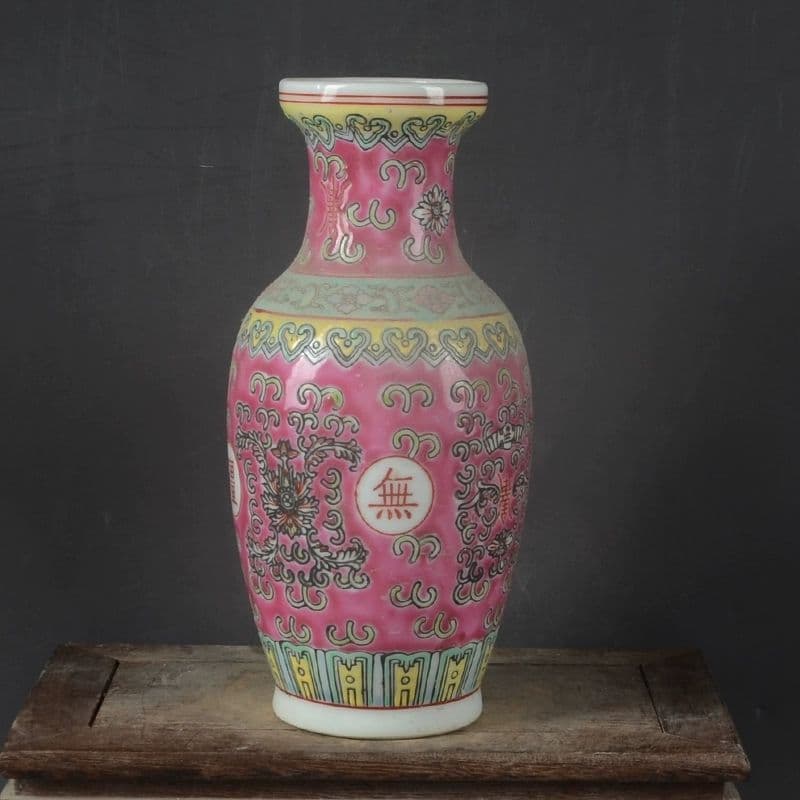 景徳鎮 パステルカラー万寿無彊花瓶 陶磁器 装飾品 現代工芸品 美術品 置物