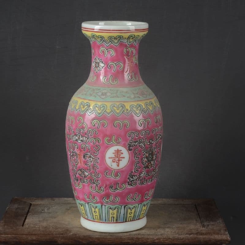 景徳鎮 パステルカラー万寿無彊花瓶 陶磁器 装飾品 現代工芸品 美術品 置物