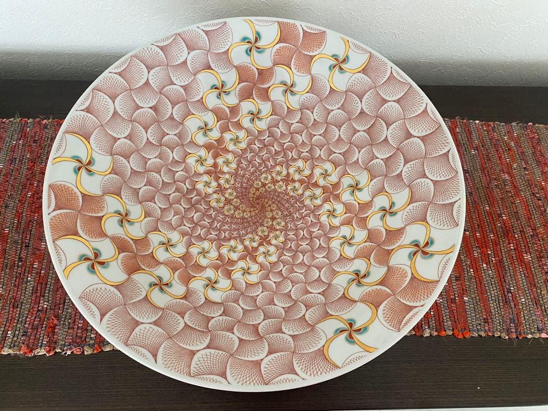 福島武征　(雅号:九谷 武山) 作　赤網手風車文　大鉢