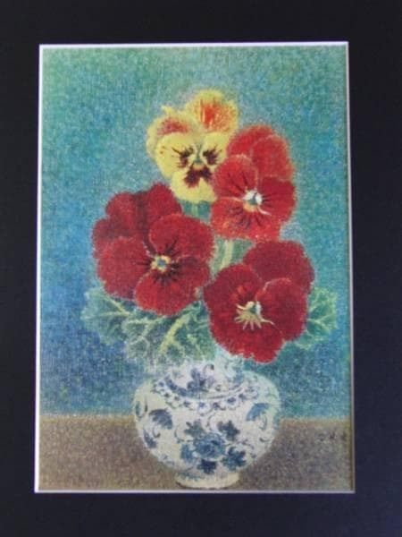 岡 鹿之助/三色菫、版上サイン入、限定・高級額装用画