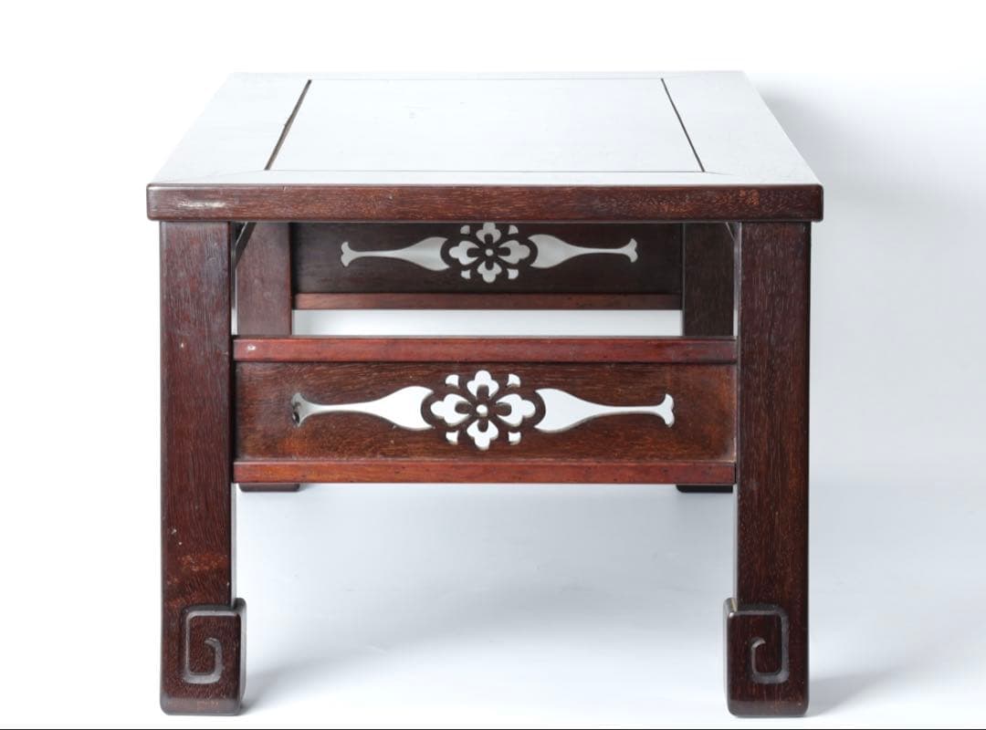 中国美術 細密彫刻 唐木 座卓 紫壇 香炉台 テーブル 机 時代物 骨董品