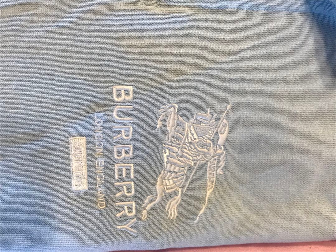 シュプリーム　BURBERRY ラガー　長袖ポロシャツ ブルー　M