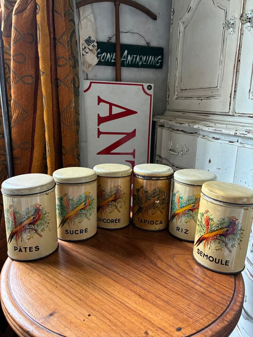 フランス　アンティーク　ティン缶　キャニスター　6個　調味料　鳥　お花　キジ