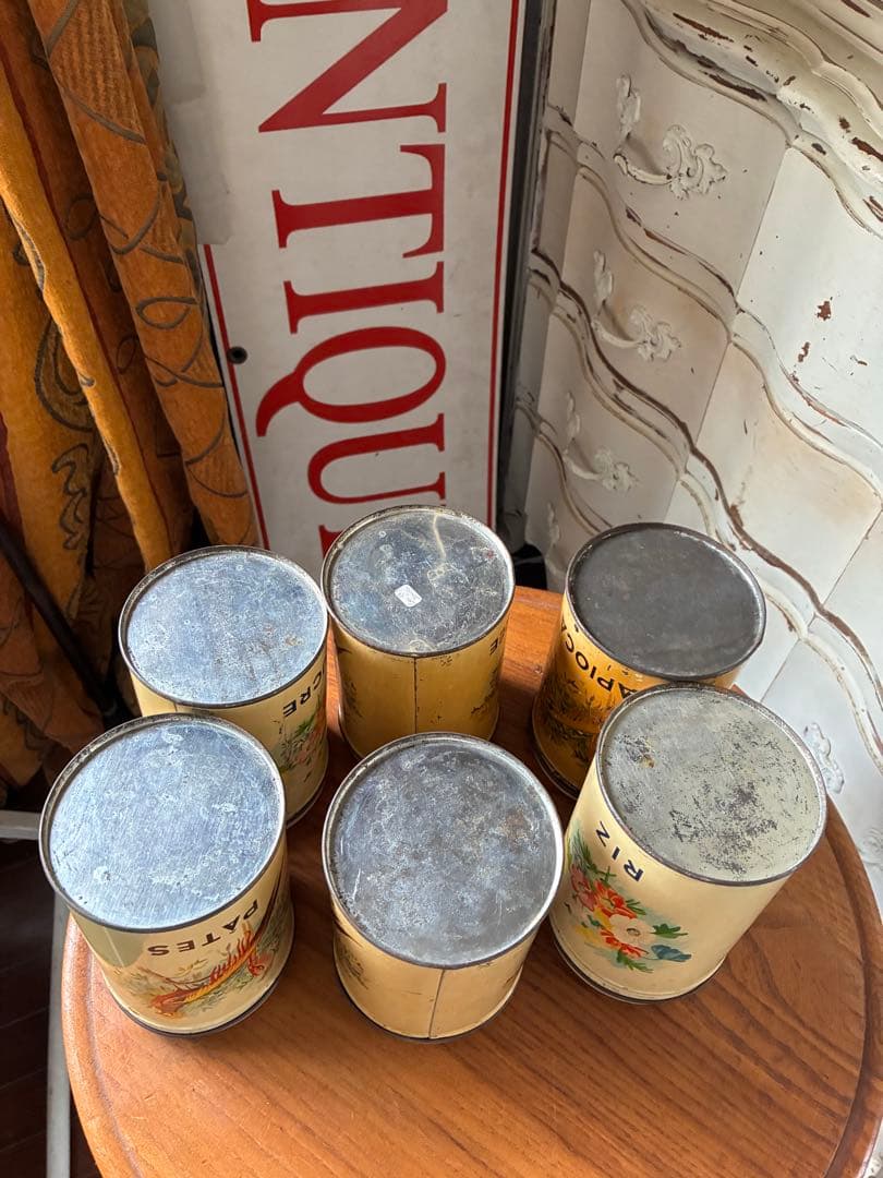 フランス　アンティーク　ティン缶　キャニスター　6個　調味料　鳥　お花　キジ