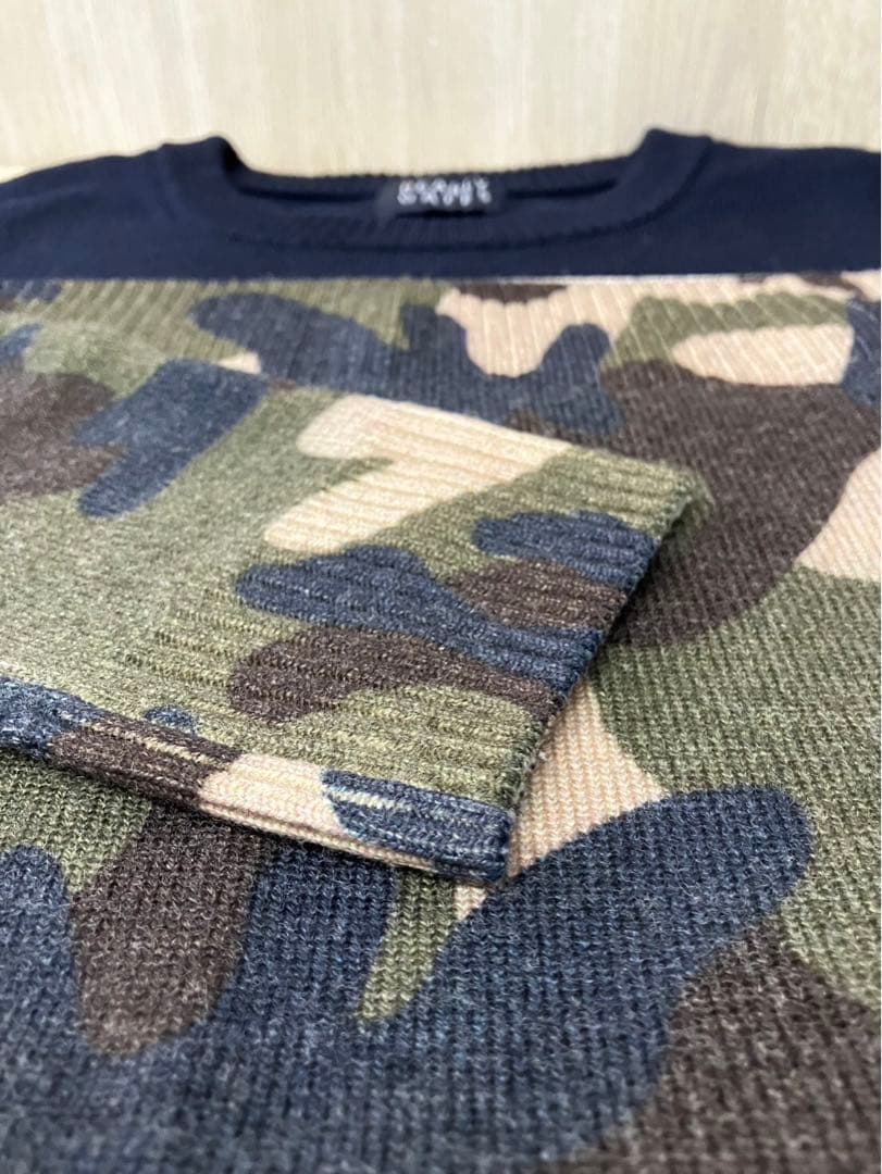 美品 パリーゲイツ メンズ ニット セーター カモフラージュ ネイビー