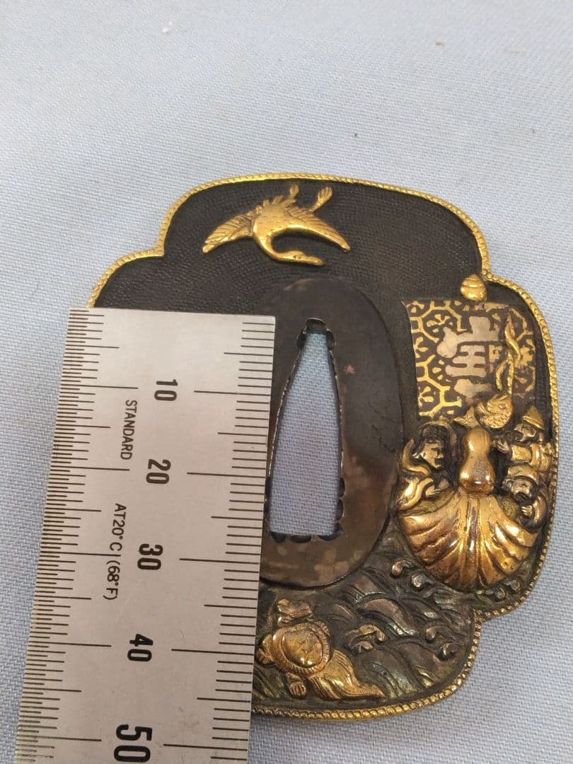 鍔　鐔　寶船　２枚組　江戸時代 アンティーク　七福神　　鶴　亀　波　美濃鍔